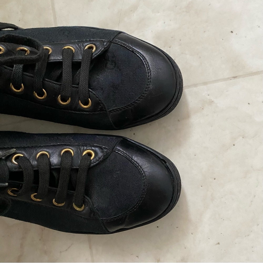 $985 Gucci Made in Italy GG Monogram Black Leather Canvas High Top Sneakers 5.5 - Picture 7 of 13